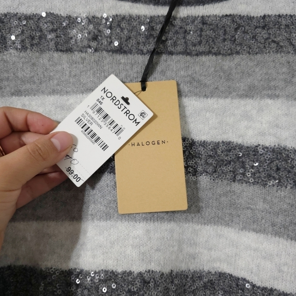 HALOGEN Nordstrom Nwt Cozy Stripe Knit Pullover Sweater, Sequin Details, 1X - Picture 8 of 14